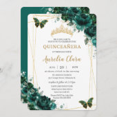 Emerald Green Floral Quinceanera Sweet 16 Geburtst Einladung (Vorne/Hinten)