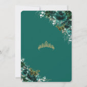 Emerald Green Floral Quinceanera Sweet 16 Geburtst Einladung (Rückseite)