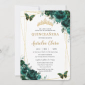 Emerald Green Floral Quinceanera Sweet 16 Geburtst Einladung (Vorderseite)