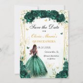 Emerald Green Floral Quinceanera Sweet 16 Save The Date (Vorderseite)