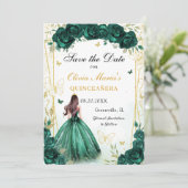 Emerald Green Floral Quinceanera Sweet 16 Save The Date (Stehend Vorderseite)