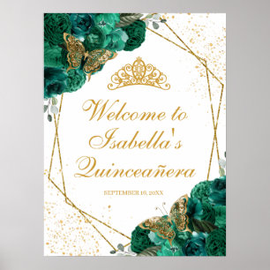 Emerald Green Floral Quinceanera Welcome Sign Poster