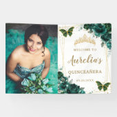 Emerald Green Floral Quinceañera Willkommen Hinter Banner (Horizontal)