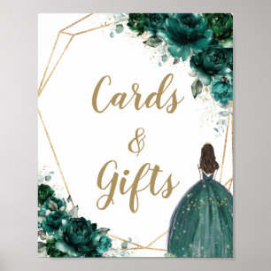 Emerald Green Floral Quinceñera Karten und Geschen Poster