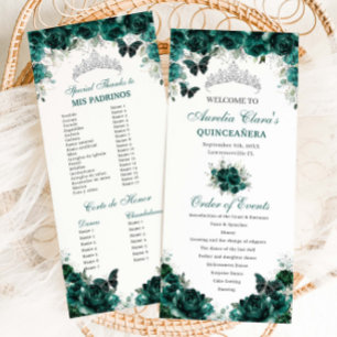 Emerald Green Floral Quinceñera Orden der Ereignis Programm