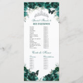 Emerald Green Floral Quinceñera Orden der Ereignis Programm (Rückseite)