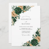 Emerald Green Floral Romance Wedding Einladung (Vorne/Hinten)