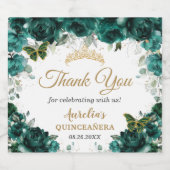 Emerald Green Floral Rose Butterfells Gefallen Schaumweinetikett (Einzelnes Label)