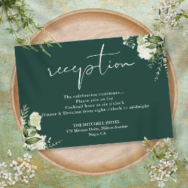 Emerald Green Floral Script Hochzeitsempfang Begleitkarte