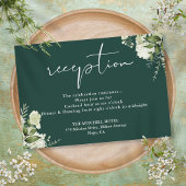 Emerald Green Floral Script Hochzeitsempfang Begleitkarte