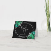 Emerald Green Floral Silver Black Wedding Dankeskarte (Vorderseite)