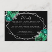 Emerald Green Floral Silver Black Wedding Details Begleitkarte (Vorderseite)