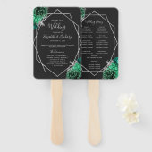 Emerald Green Floral Silver Black Wedding Program Fächer (Vorne und Hinten)