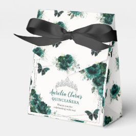 Emerald Green Floral Silver Quinceañera Butterfly Geschenkschachtel