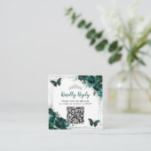Emerald Green Floral Silver Quinceañera QR Code Begleitkarte (Stehend Vorderseite)
