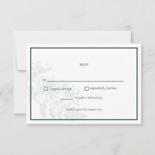 Emerald Green Floral Simple Wedding RSVP Card Karte