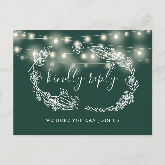 Emerald Green Floral Song Request RSVP Card Einladungspostkarte (Vorderseite)