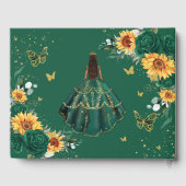 Emerald Green Floral Sunblumen Gold Quinceañera Gästebuch (Rückseite)