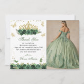 Emerald Green Floral Tiara Butterfly Quinceanera Einladung (Vorderseite)