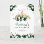 Emerald Green Floral Tiara Butterfly Quinceanera Programm (Vorderseite)