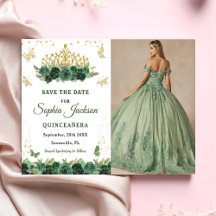 Emerald Green Floral Tiara Butterfly Quinceanera