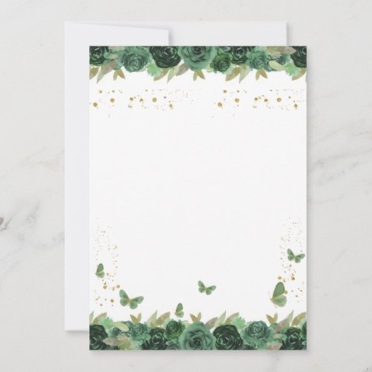 Emerald Green Floral Tiara Butterfly Quinceanera Save The Date (Rückseite)