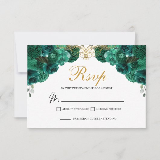 Emerald Green Floral UAWG Enclosure Card RSVP Karte (Vorderseite)