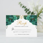 Emerald Green Floral UAWG Enclosure Card RSVP Karte (Stehend Vorderseite)