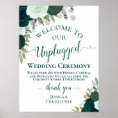 Emerald Green Floral Unplugged Wedding Zeremonie Poster (Vorne)