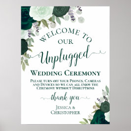 Emerald Green Floral Unplugged Wedding Zeremonie Poster