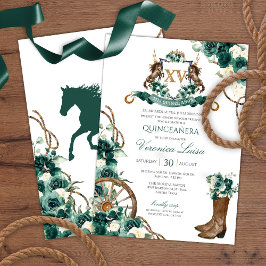 Emerald Green Floral Wappen Charro Quinceanera Einladung