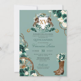 Emerald Green Floral Wappen Charro Quinceanera Inv Einladung