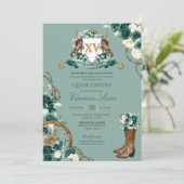 Emerald Green Floral Wappen Charro Quinceanera Inv Einladung (Stehend Vorderseite)