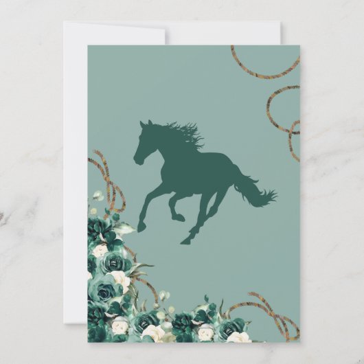 Emerald Green Floral Wappen Charro Quinceanera Inv Einladung (Rückseite)