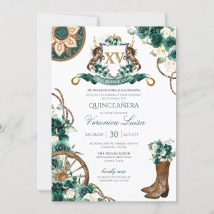 Emerald Green Floral Wappen Charro Quinceanera Inv Einladung