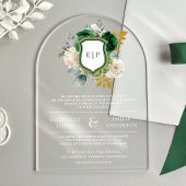 Emerald Green Floral Wappen Monogram Wedding Acryleinladungen