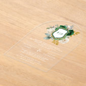 Emerald Green Floral Wappen Monogram Wedding Acryleinladungen (Ablage )