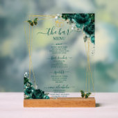 Emerald Green Floral Wedding Bar Cocktail Menu Acrylschild (Neutral)