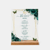 Emerald Green Floral Wedding Bar Cocktail Menu Acrylschild (Vorderseite)