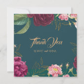 Emerald Green Floral Wedding Dankeskarte (Vorderseite)