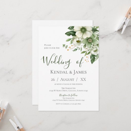Emerald Green Floral Wedding Einladung (Vorderseite/Rückseite Beispiel)