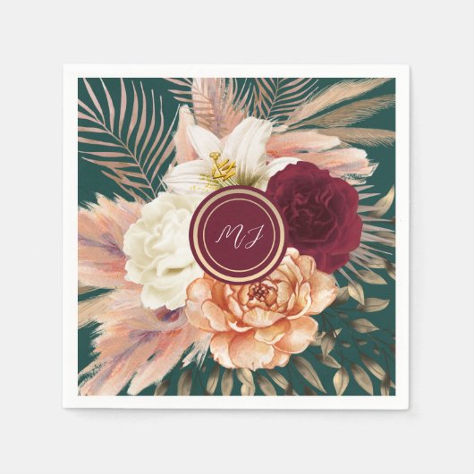 Emerald Green Floral Wedding Serviette (Vorderseite)