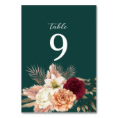 Emerald Green Floral Wedding Tischnummer (Rückseite)