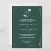 Emerald Green Floral Wedding Wappen QR Code Foto Einladung (Vorderseite)