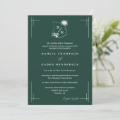 Emerald Green Floral Wedding Wappen QR Code Foto Einladung (Stehend Vorderseite)