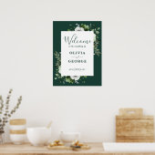 Emerald Green Floral Wedding Welcome Sign Poster (Küche)