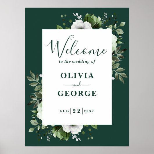 Emerald Green Floral Wedding Welcome Sign Poster (Vorne)