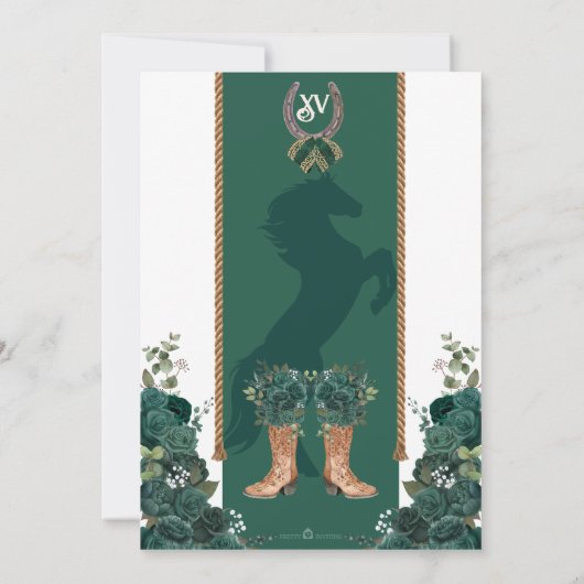Emerald Green Floral Western Charro Quinceañera Einladung (Rückseite)
