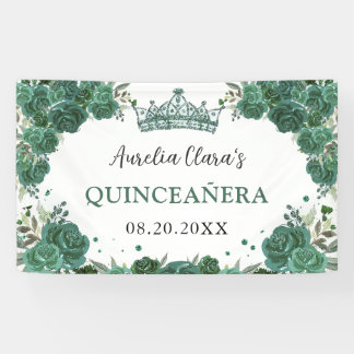 Emerald Green Floral Willkommen Quinceañera Hinter Banner