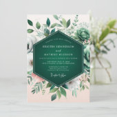 Emerald Green Flourishing Succulent Wedding Einladung (Stehend Vorderseite)